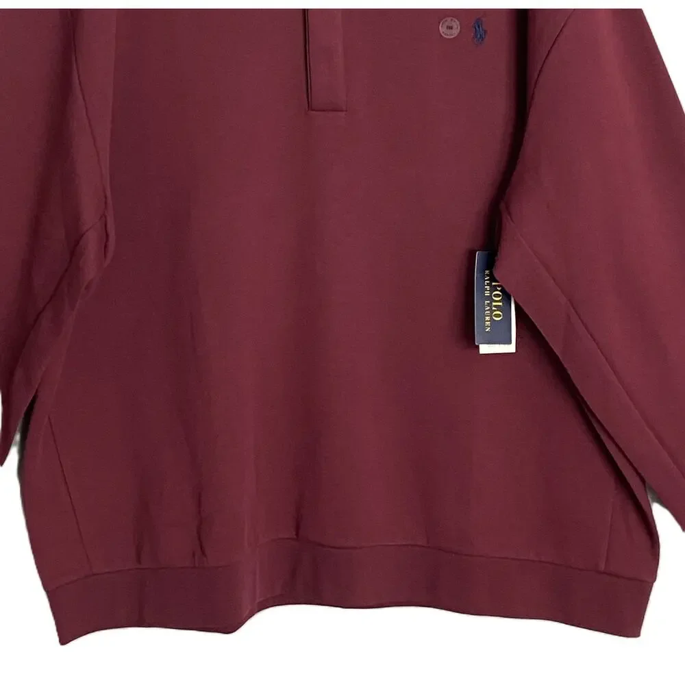 Polo Ralph Lauren Pullover Men's 4XB Big & Tall Mock Neck Snap Button Red NEW